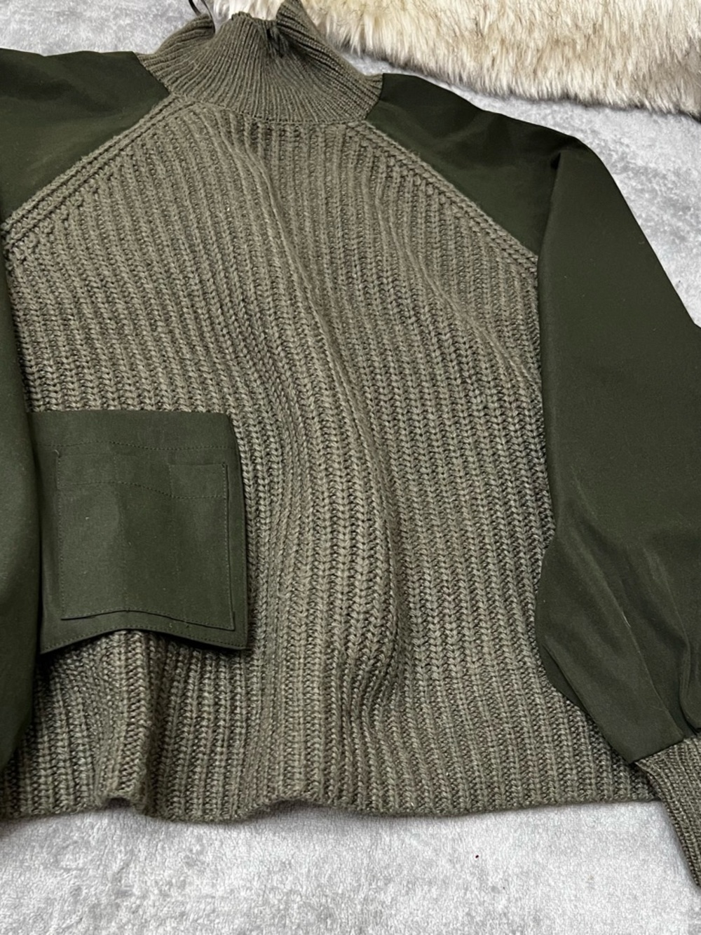 Zara Olive Green Mixed-Knit Turtleneck Sweater